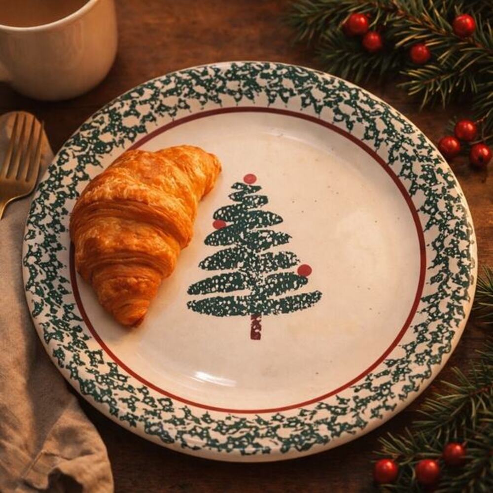 Vintage 80s Furio Italy Christmas Tree Plates Set Cottage Holiday